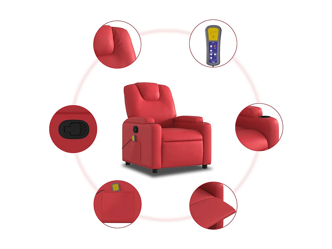 Fauteuil inclinable-Chaise de relax-Fauteuil de Massage rouge similicuir SHL2474