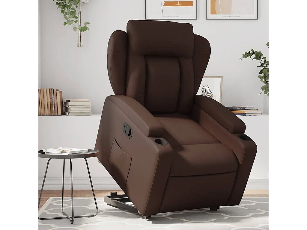 Relaxsessel | Lounge Sessel für Wohnzimmer mit Aufstehhilfe Braun Kunstleder SHL13741