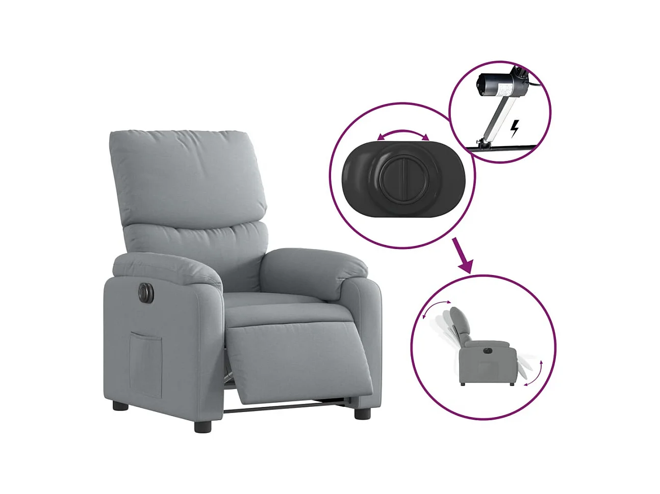 Poltrona Confortável | Poltrona reclinável elétrica tecido cinzento-claro SHL415360