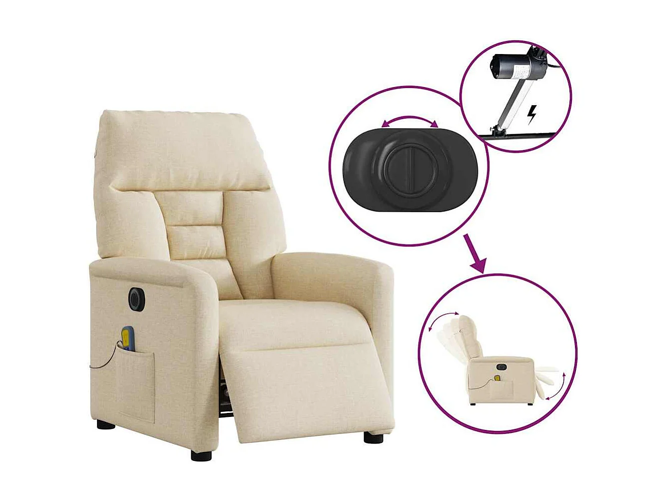 Sillón de relax | Sillón reclinable de masaje eléctrico tela color crema SHL3773