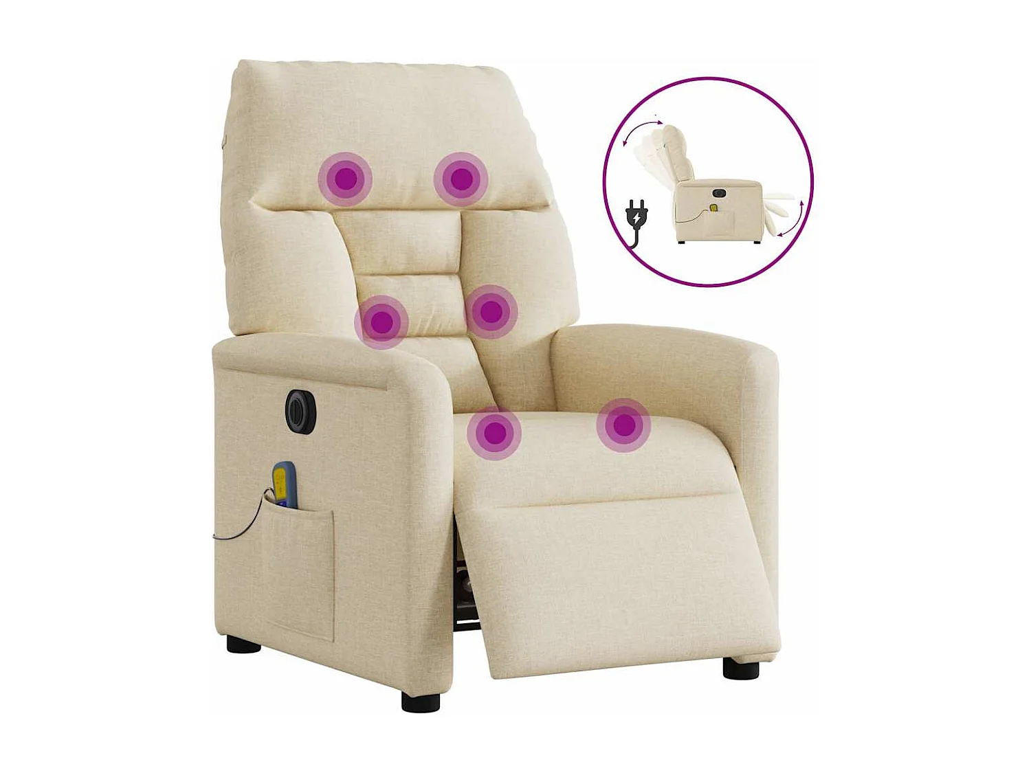 Fauteuil inclinable électrique-Chaise de relax-Fauteuil de Massage crème tissu SHL4120