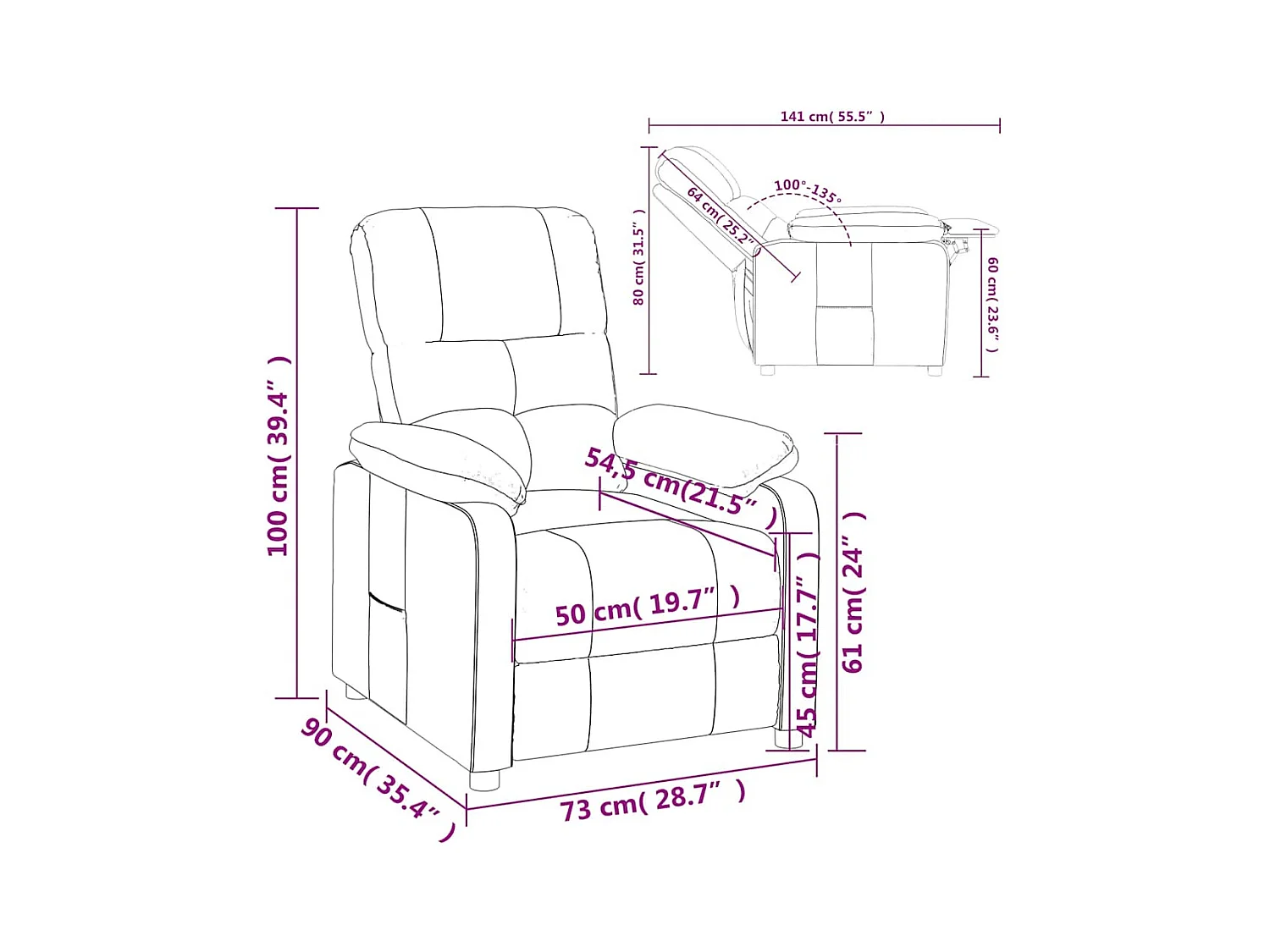 Poltrona Reclinável | Poltrona Confortável Relax tecido castanho-escuro SHL232205