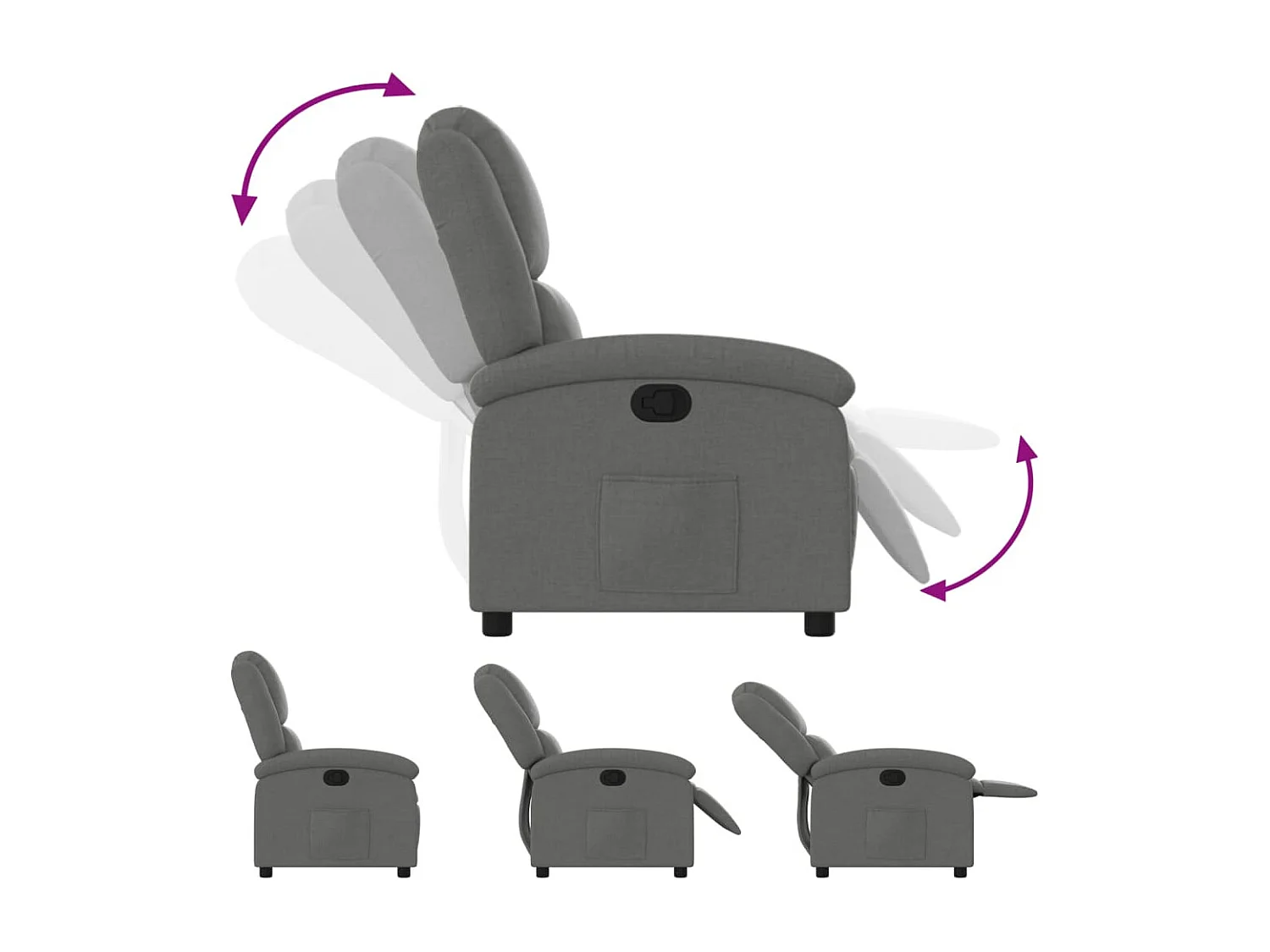 Fauteuil inclinable-Chaise de relax-Fauteuil salon gris foncé tissu SHL4607