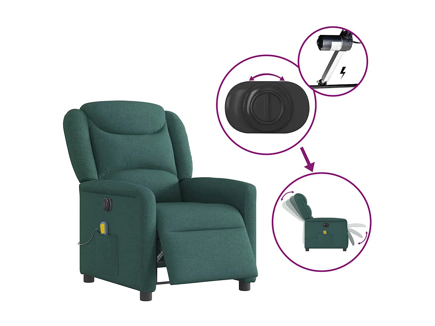 Fauteuil inclinable électrique-Fauteuil de massage de Salon Vert foncé Tissu SHL1803