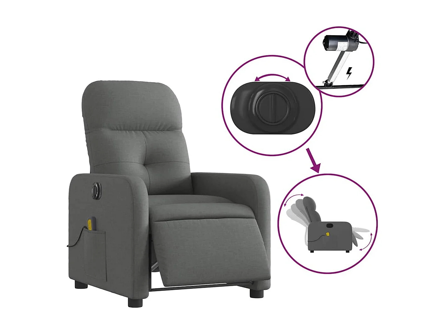 Sillón de relax | Sillón reclinable de masaje eléctrico tela gris oscuro SHL9869