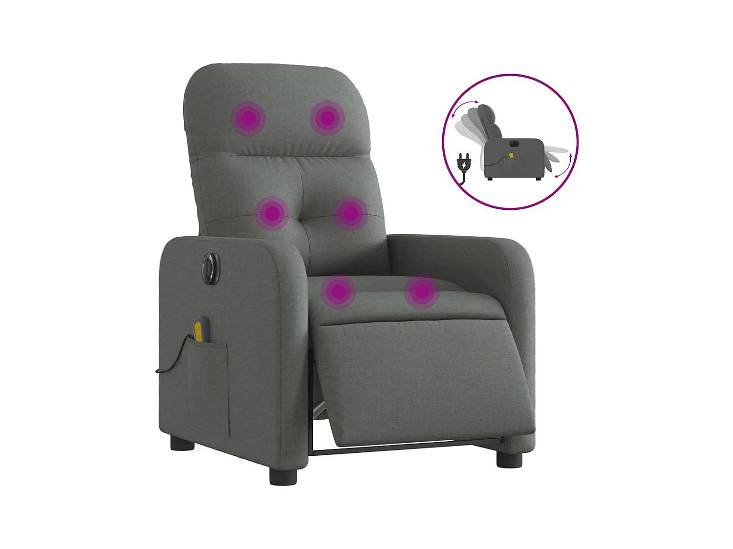 Fauteuil inclinable électrique-Chaise de relax-Fauteuil de Massage gris foncé tissu SHL2752