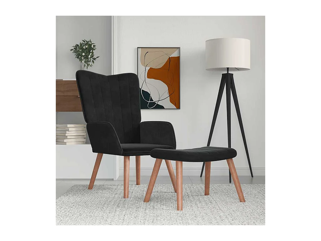 Sillón de relax | Silla de relax con taburete terciopelo negro SHL7783