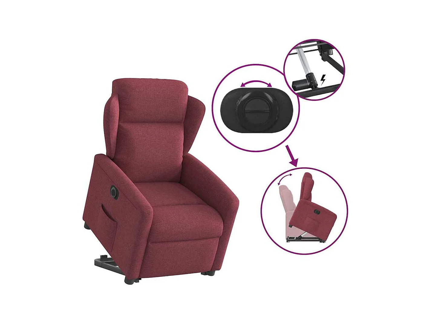 Silla de relax | Sillón eléctrico reclinable elevable de tela rojo tinto SHL8644