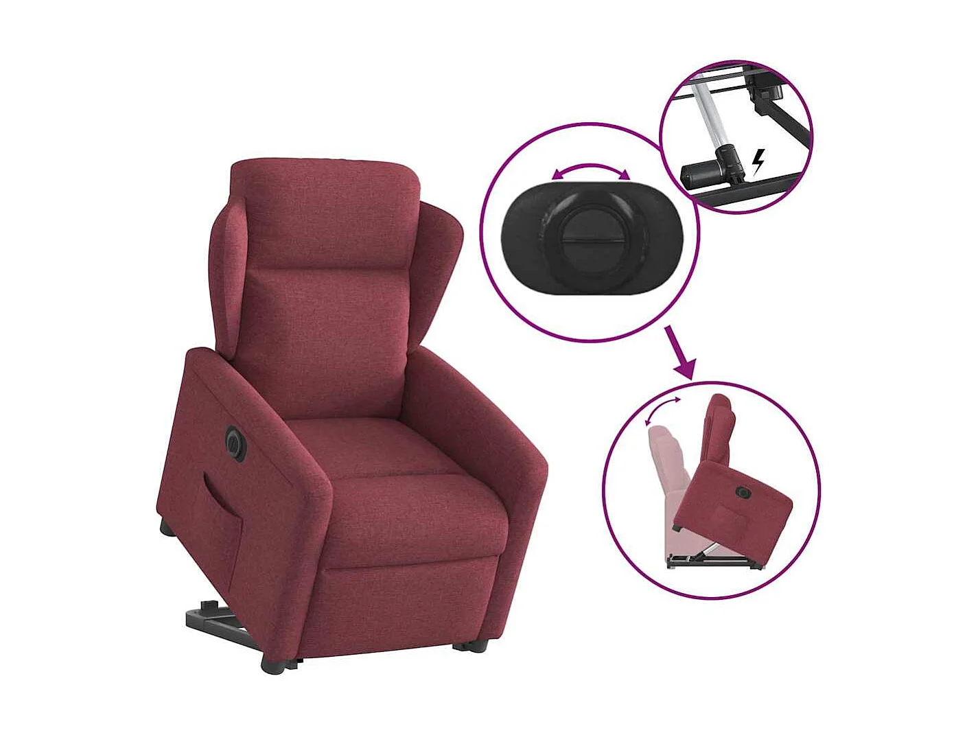 Fauteuil inclinable électrique-Chaise de relax-Fauteuil TV rouge bordeaux tissu SHL4022
