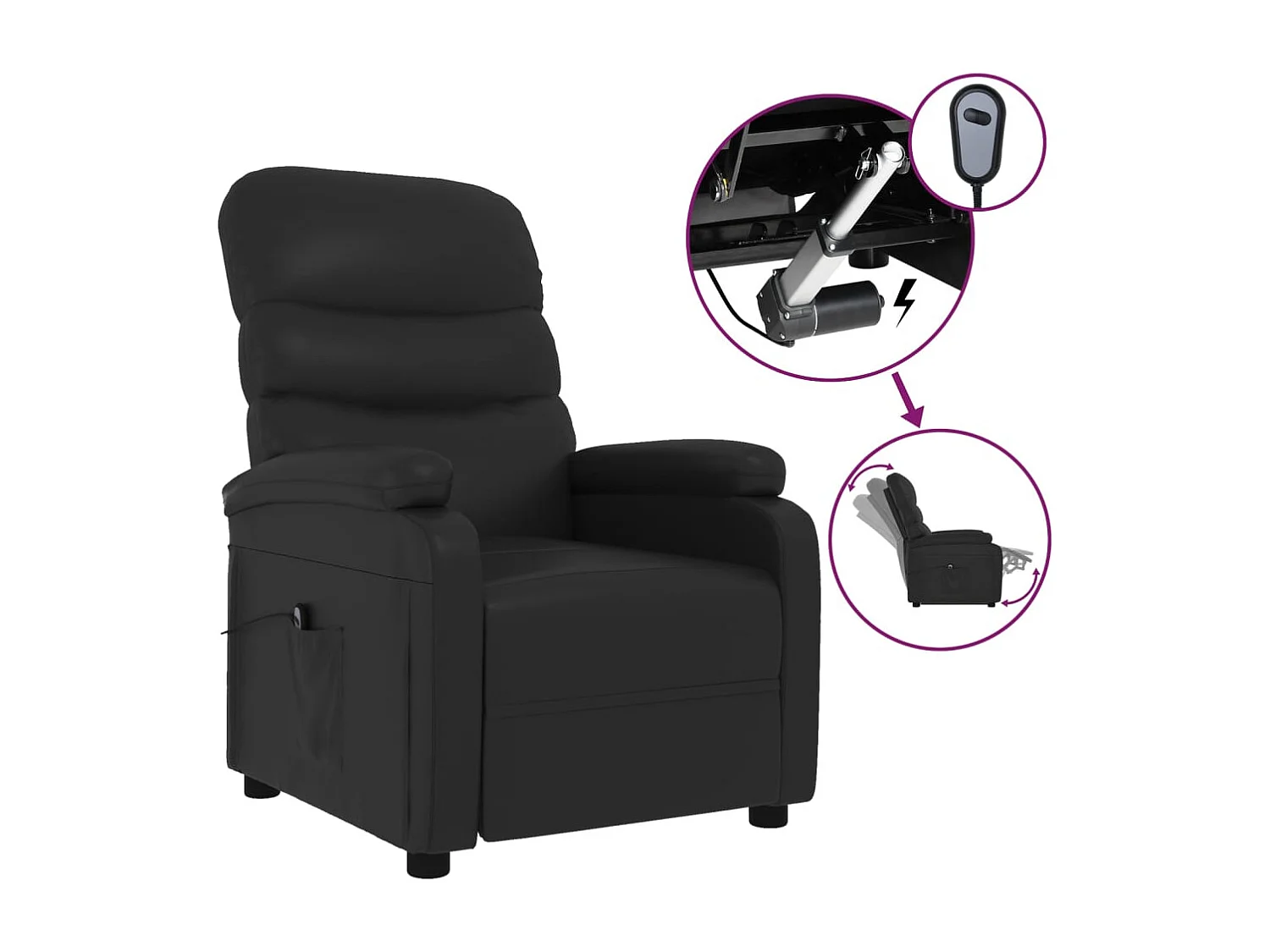 Relaxsessel Elektrisch | Lounge Sessel indoor Schwarz Kunstleder SHL38199