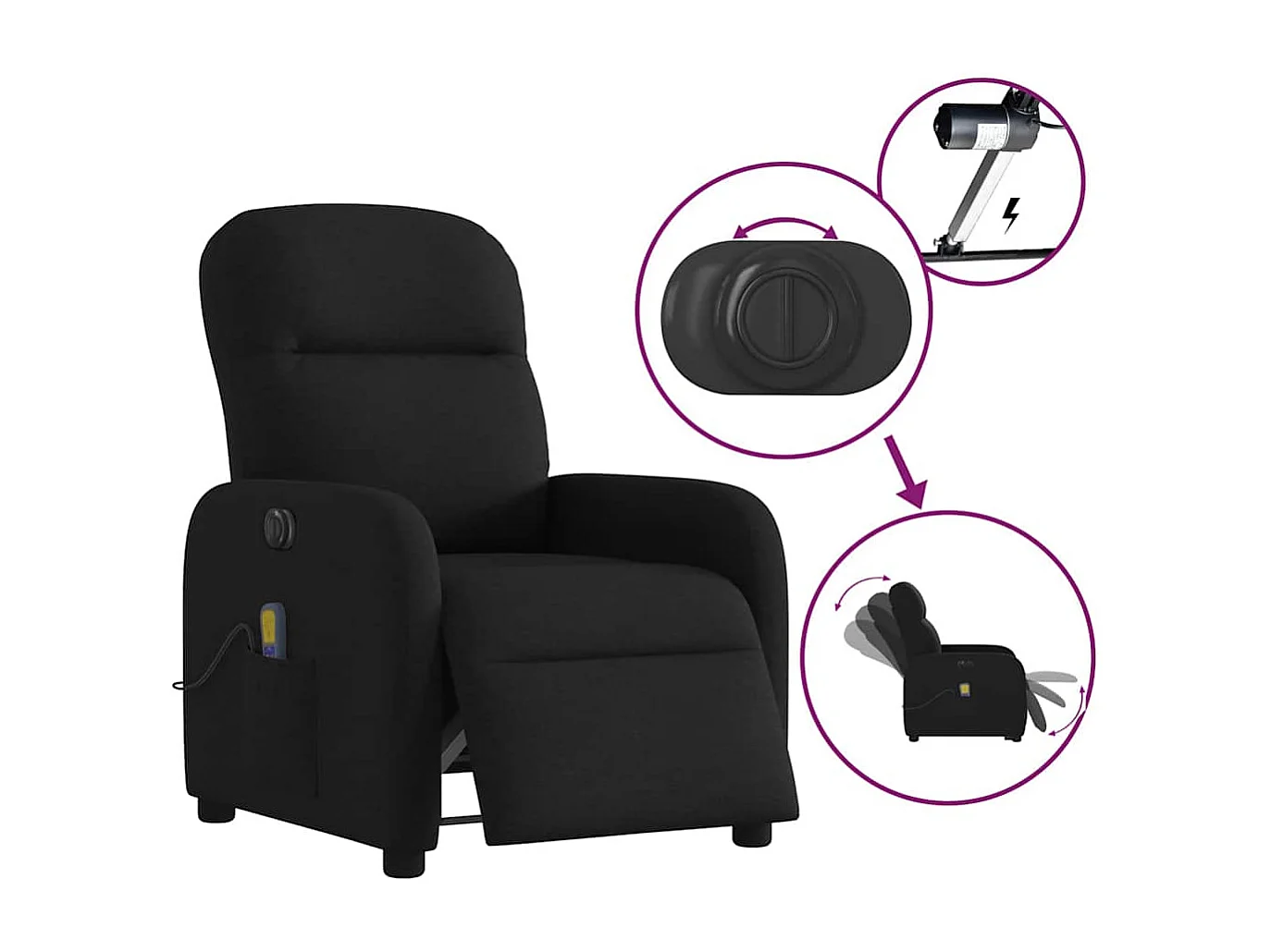 Sillón de relax | Sillón reclinable de masaje eléctrico tela negro SHL5198