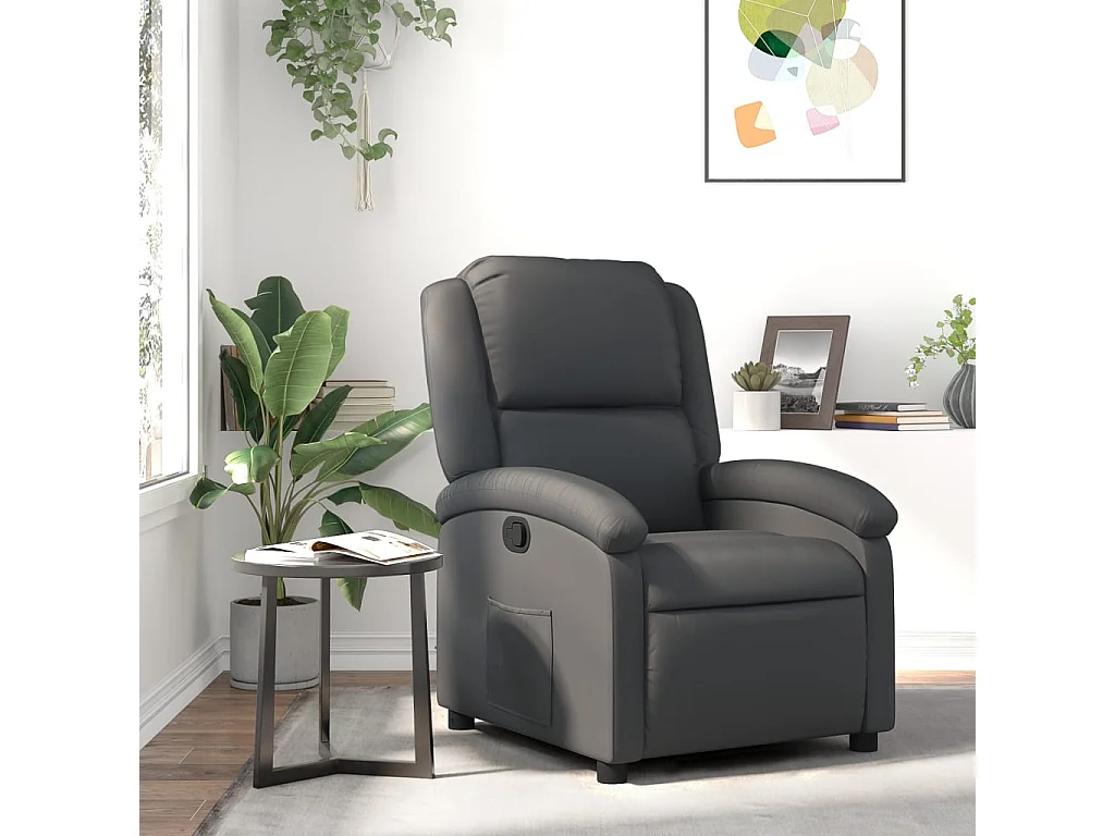 Fauteuil inclinable-Chaise de relax-Fauteuil salon gris cuir véritable SHL3568