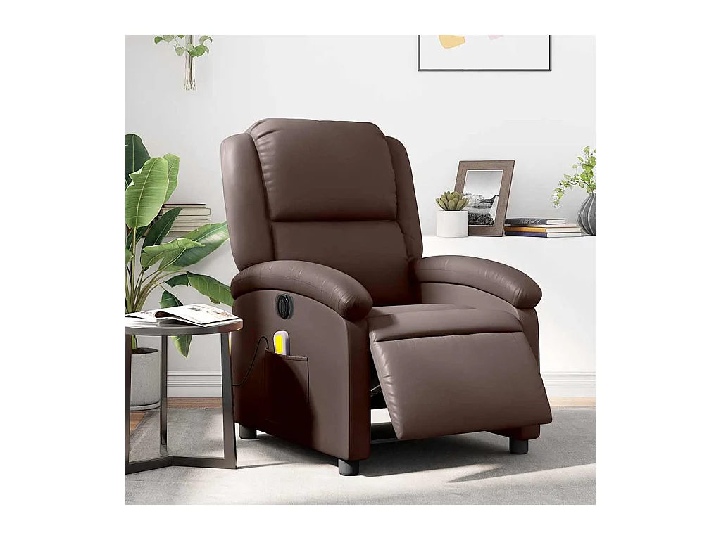 Sillón de salón | Silla | Sillón de masaje reclinable eléctrico cuero sintético marrón SHL9721