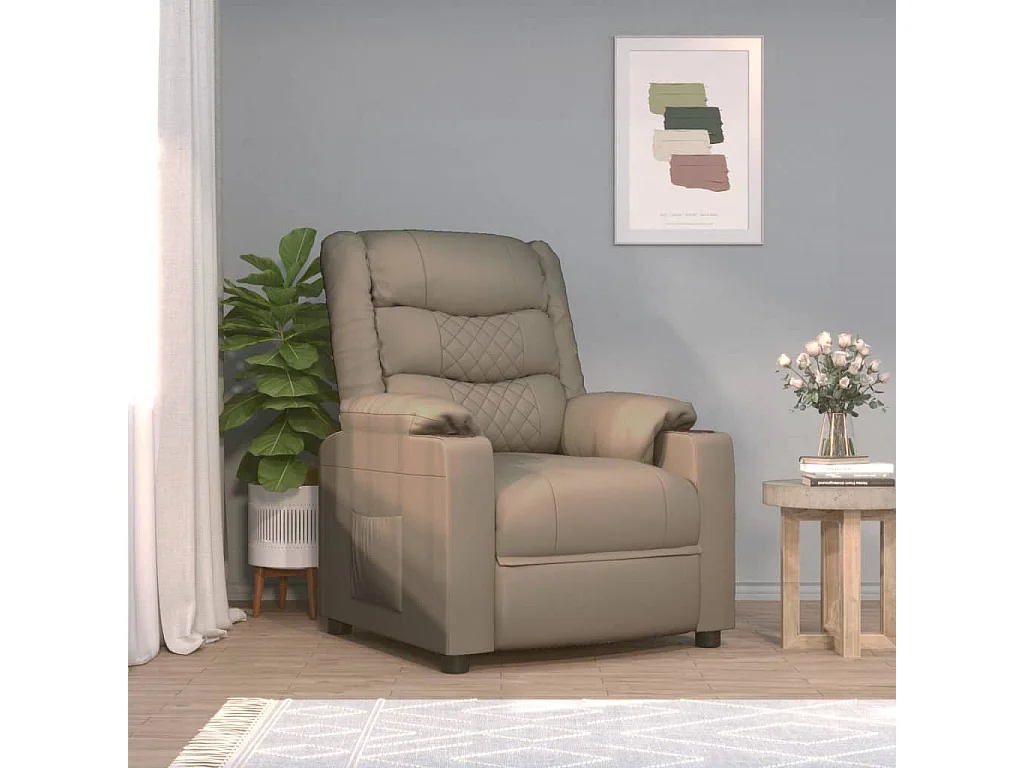 Relaxstoel | Fauteuil verstelbaar elektrisch kunstleer cappuccinokleurig