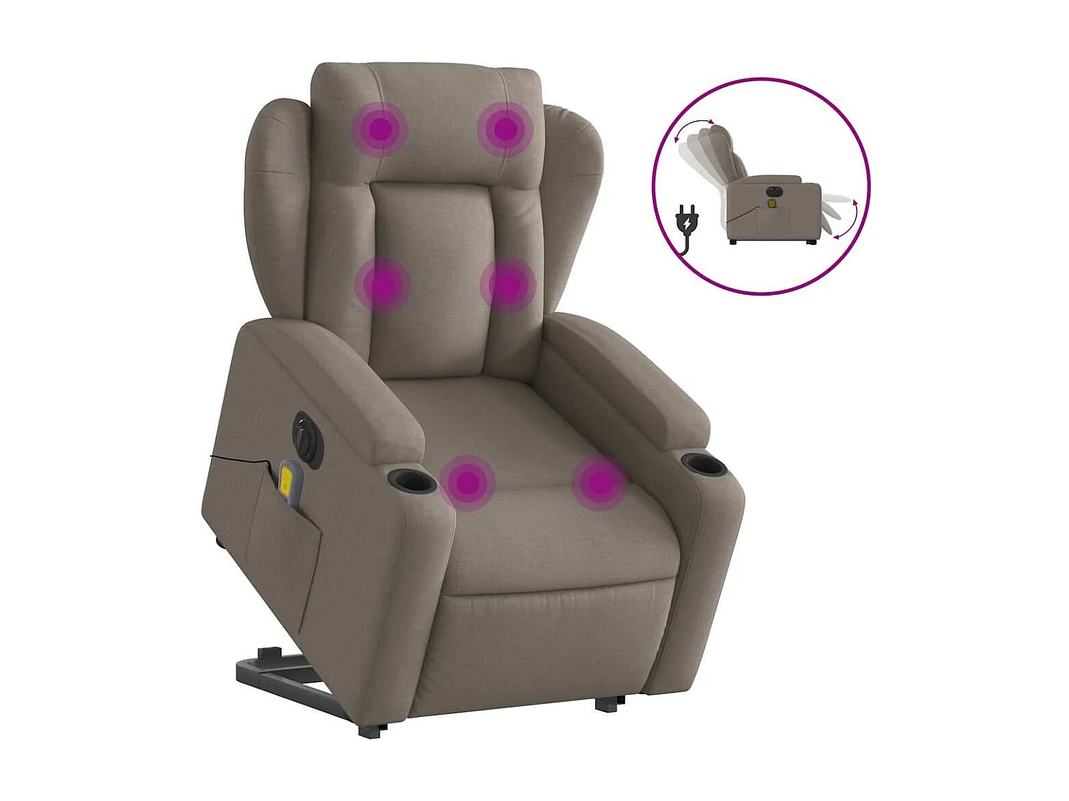 Elektrischer Massagesessel mit Aufstehhilfe | Relaxsessel Taupe Stoff SHL67449