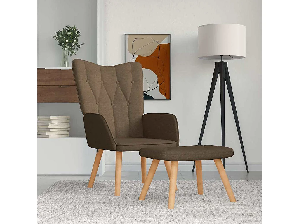 Relaxsessel mit Hocker | Lounge Sessel indoor Braun Stoff SHL19062