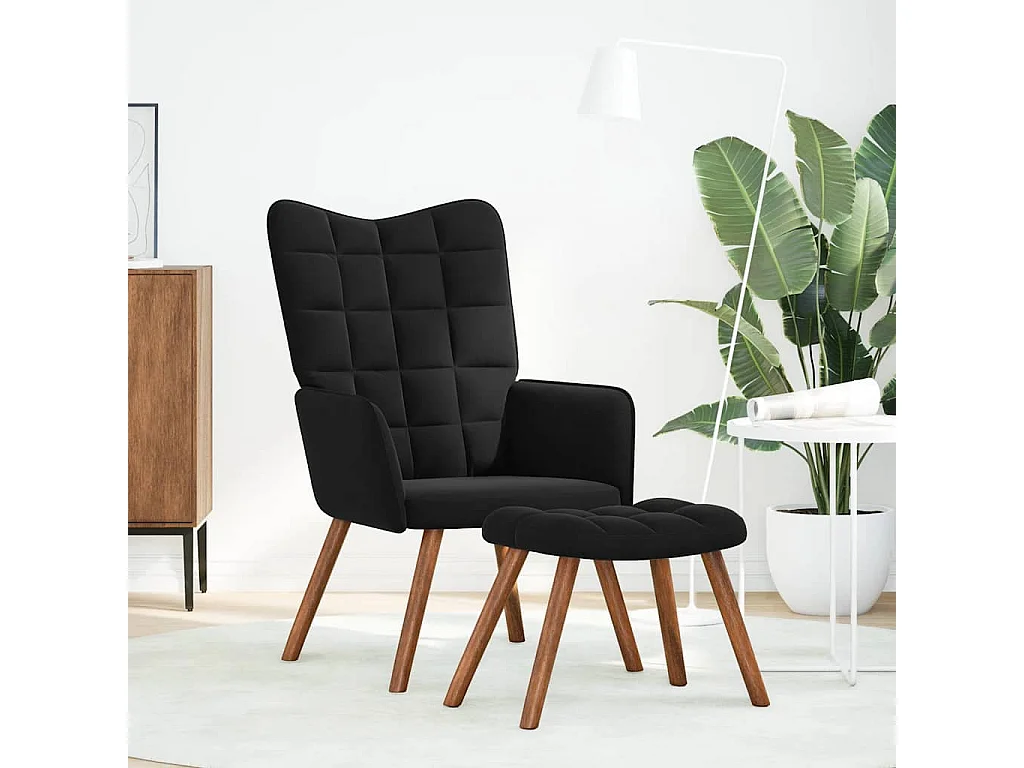 Relaxsessel mit Hocker | Lounge Sessel Schwarzer Samt SHL54361