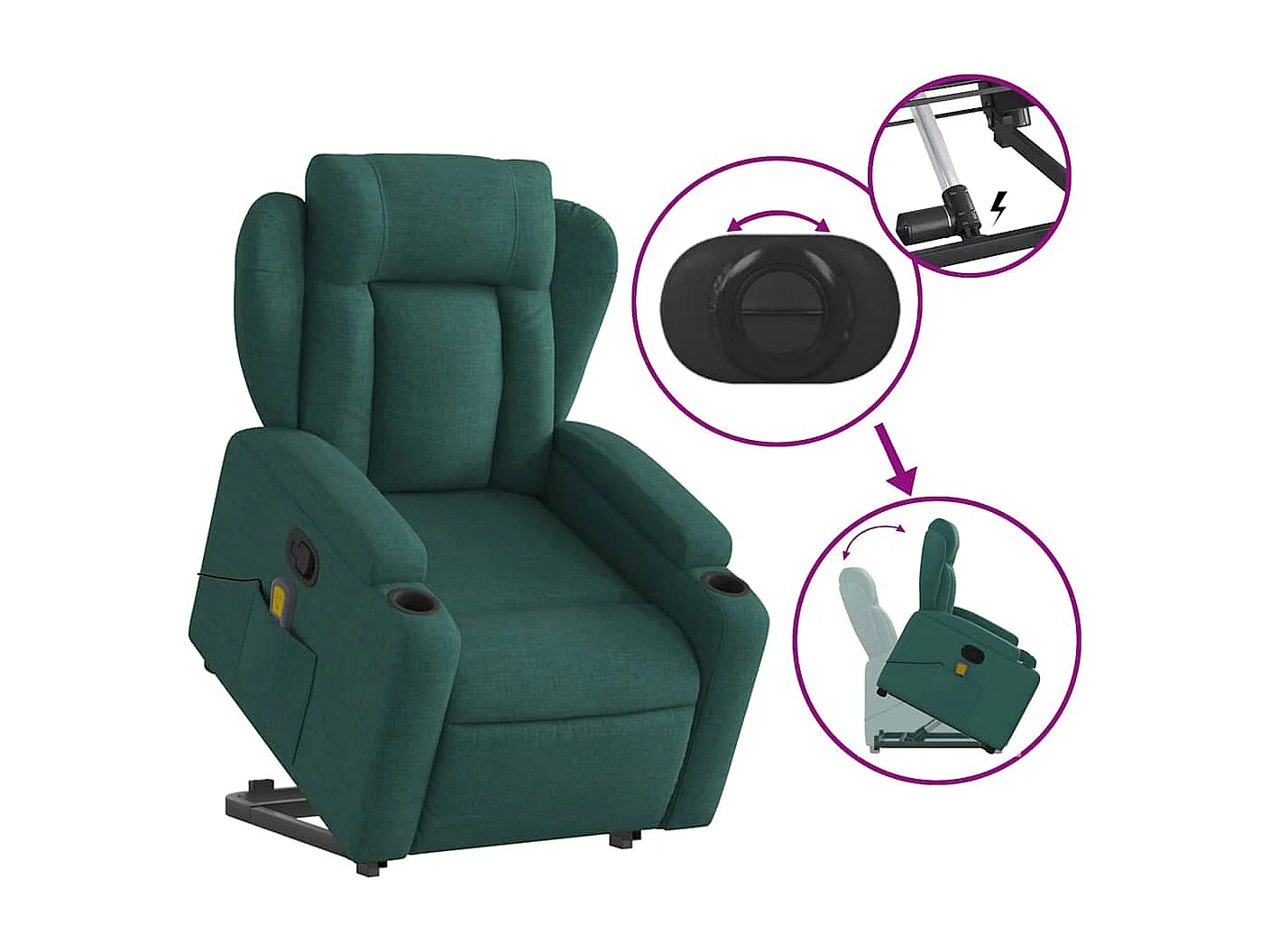 Massagesessel mit Aufstehhilfe | Relaxsessel Dunkelgrün Stoff SHL29660