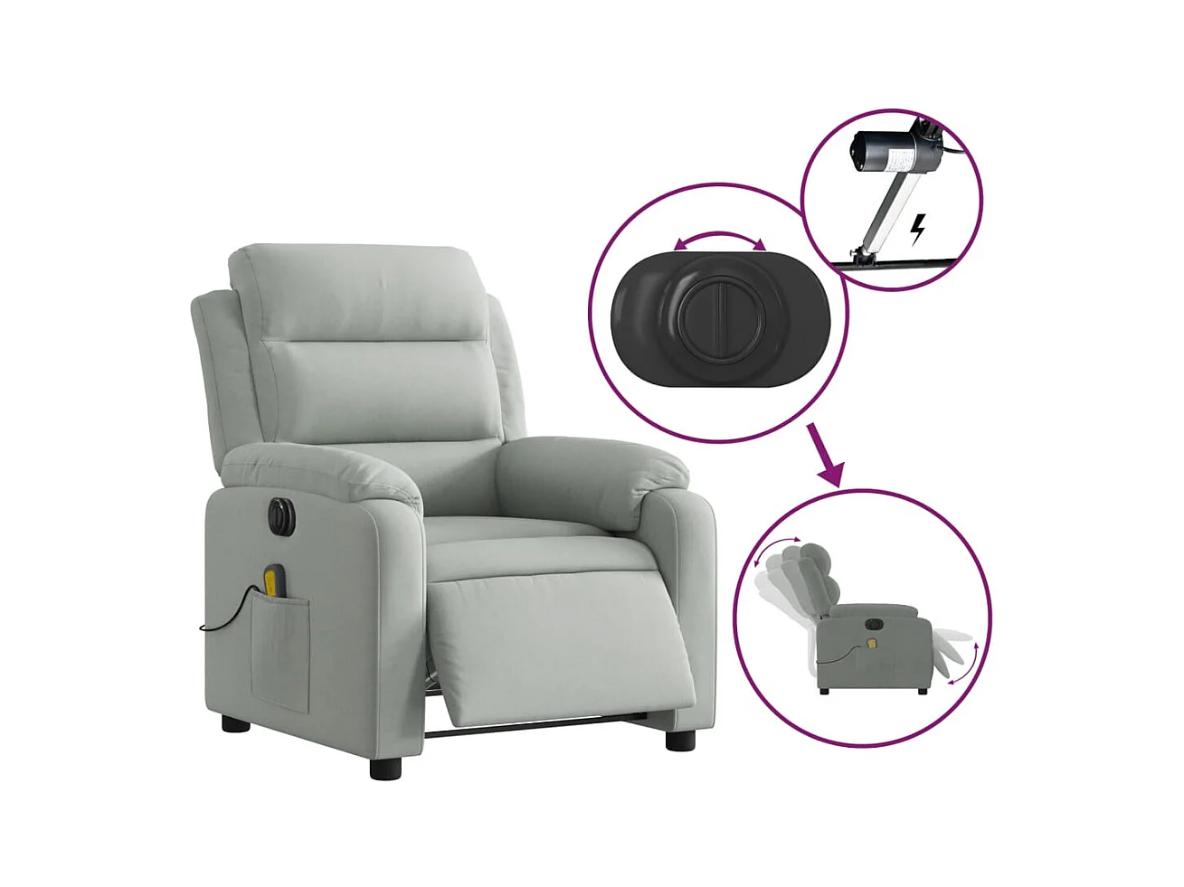 Sillón de relax | Sillón reclinable de masaje eléctrico terciopelo gris claro SHL5120