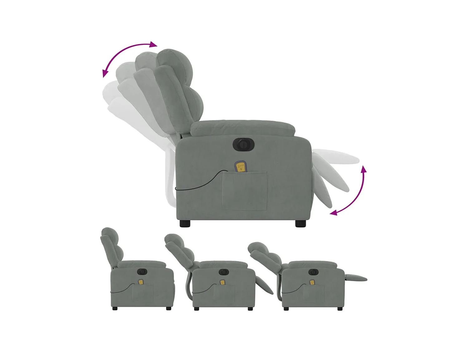 Sillón de relax | Sillón reclinable de masaje eléctrico terciopelo gris claro SHL5120