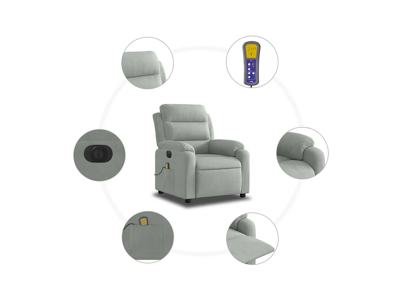 Sillón de relax | Sillón reclinable de masaje eléctrico terciopelo gris claro SHL5120