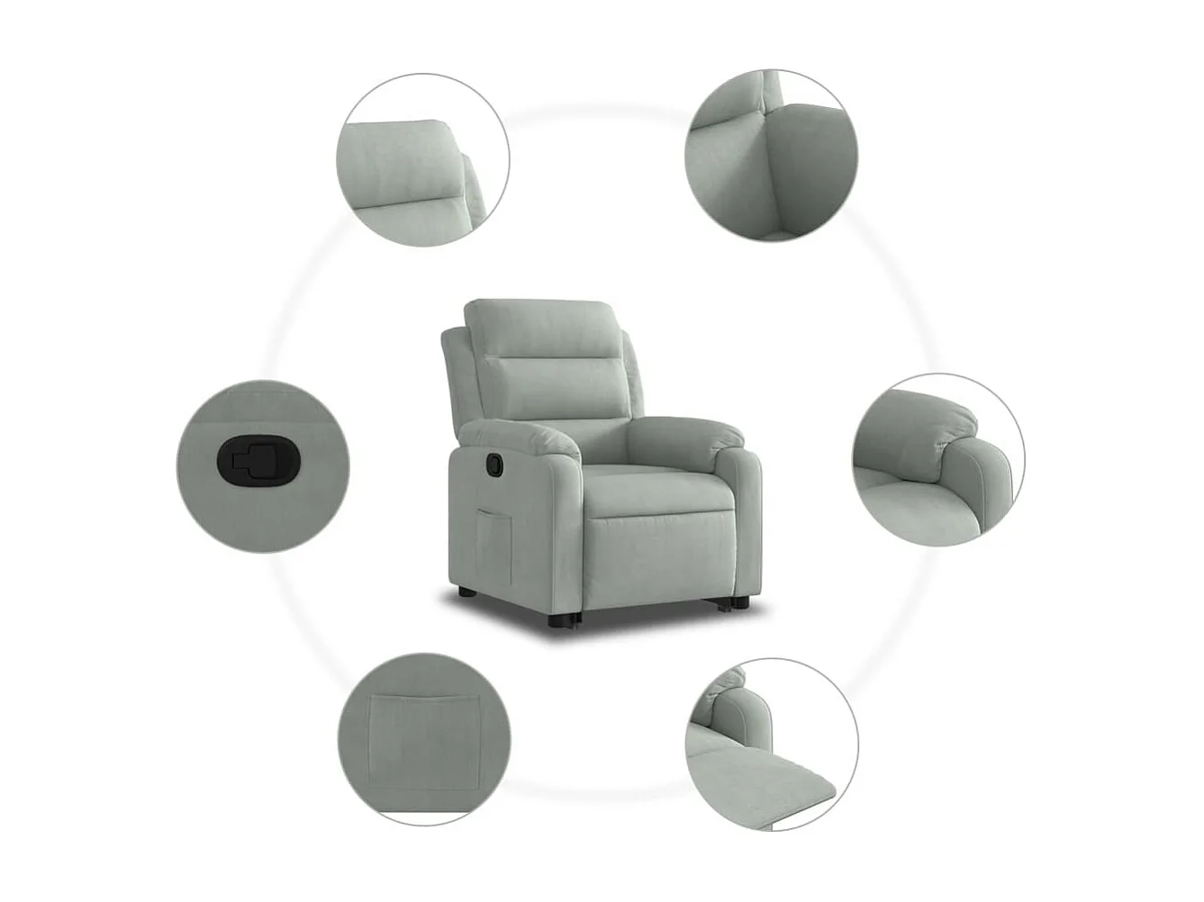 Sillón de relax | Silla | Sillón reclinable elevable terciopelo gris claro SHL7890