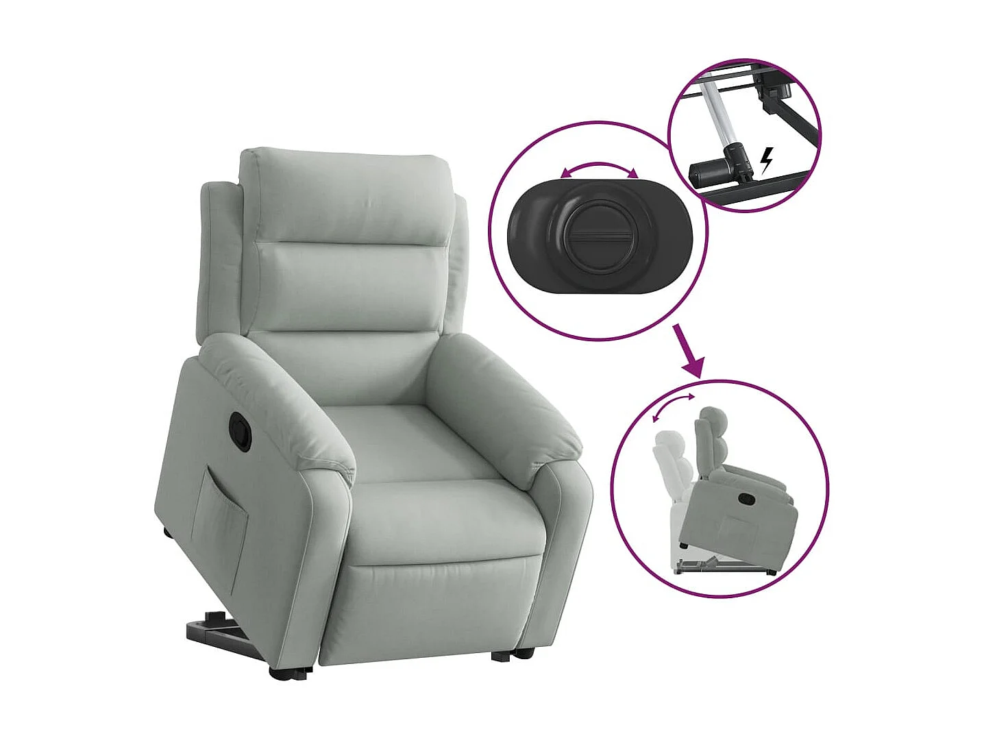 Fauteuil inclinable-Chaise de relax-Fauteuil salon Gris clair Velours SHL3641
