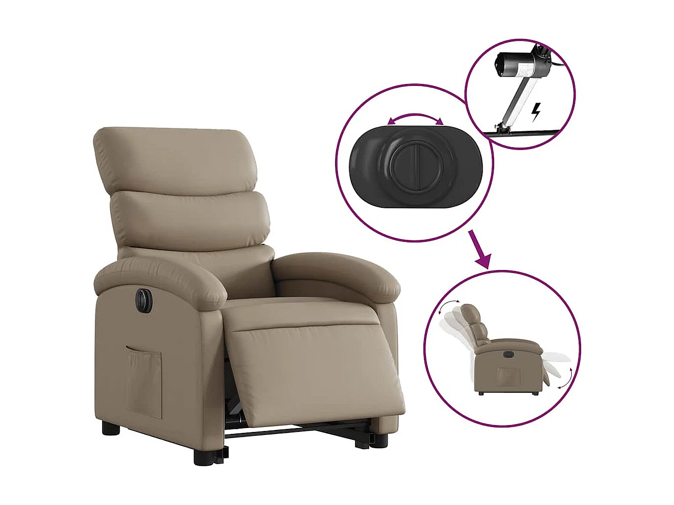 Silla de relax | Sillón elevable eléctrico cuero artificial capuchino SHL2303