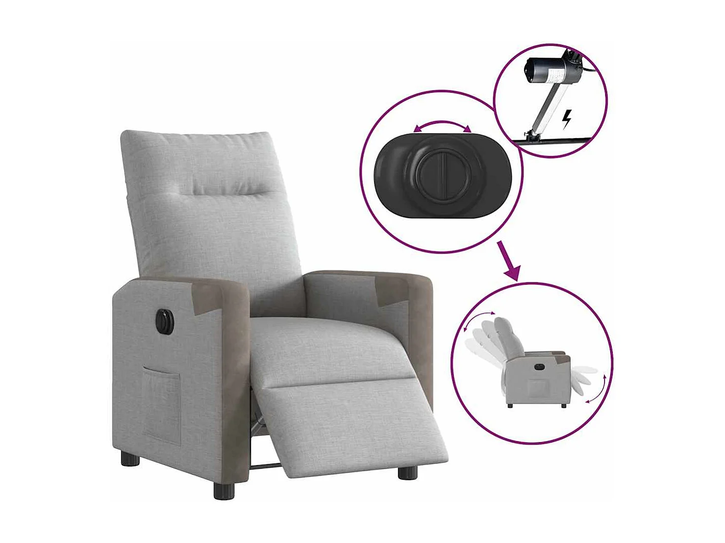 Fauteuil inclinable électrique-Chaise de relax-Fauteuil TV gris nuage tissu SHL2384