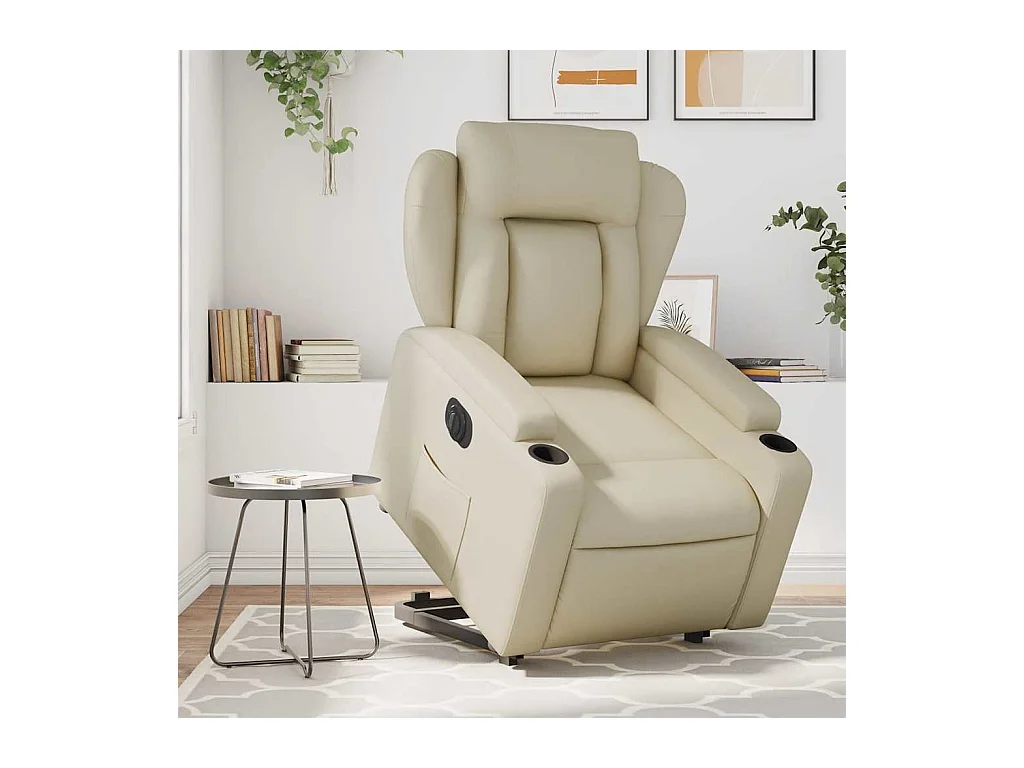 Poltrona Confortável | Poltrona reclinável elevatória elétrica couro artificial creme SHL34626
