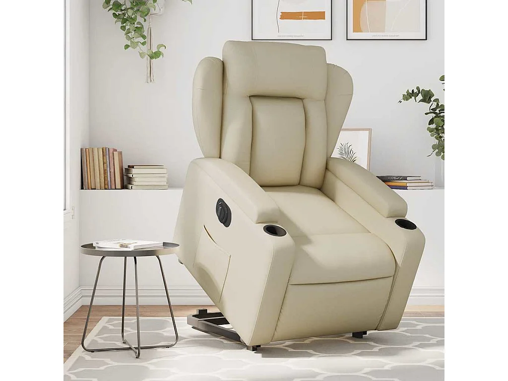 Relaxsessel mit Aufstehhilfe Elektrisch | Lounge Sessel indoor Creme Kunstleder SHL35305