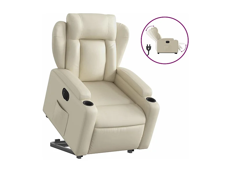 Relaxsessel mit Aufstehhilfe Elektrisch | Lounge Sessel indoor Creme Kunstleder SHL35305