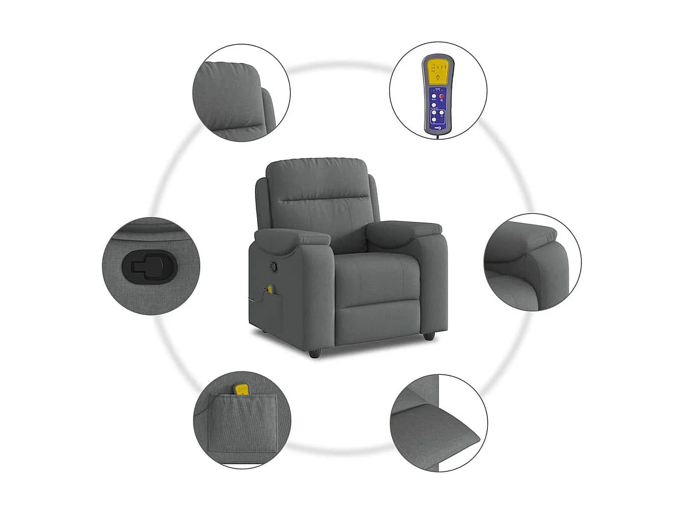 Sillón de salón | Silla | Sillón de masaje reclinable de tela gris oscuro SHL8546