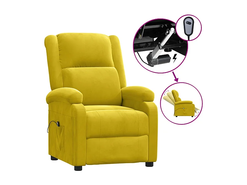 Fauteuil inclinable électrique-Chaise de relax-Fauteuil salon jaune velours SHL953