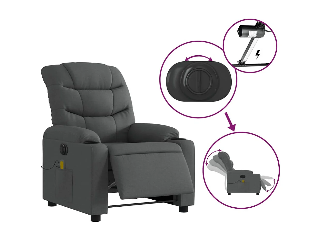 Sillón de relax | Sillón reclinable de masaje eléctrico tela gris oscuro SHL5950