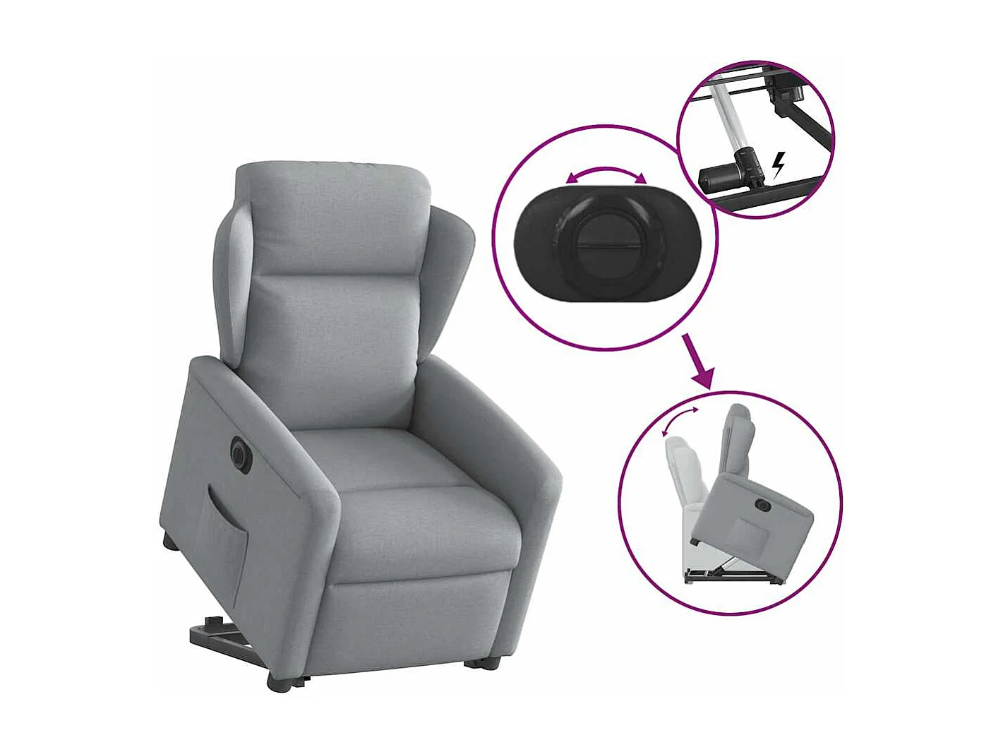Fauteuil inclinable électrique-Chaise de relax-Fauteuil TV gris clair tissu SHL4797