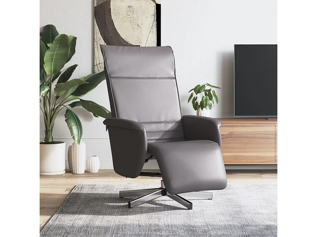 Relaxsessel | Lounge Sessel für Wohnzimmer mit Fußteil Grau Kunstleder SHL28821