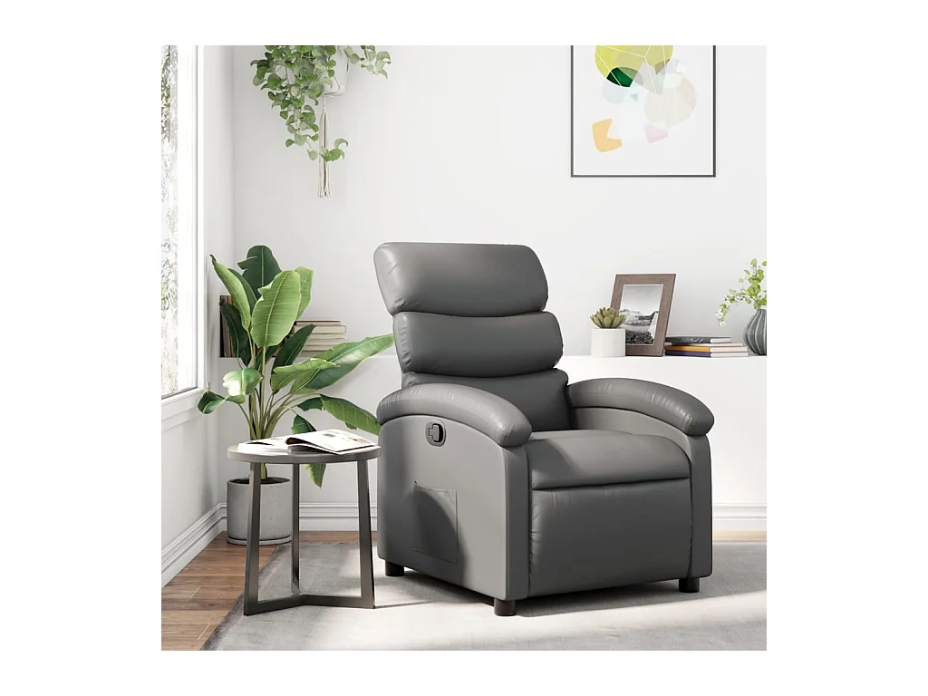 Fauteuil inclinable-Chaise de relax-Fauteuil salon gris similicuir SHL5078
