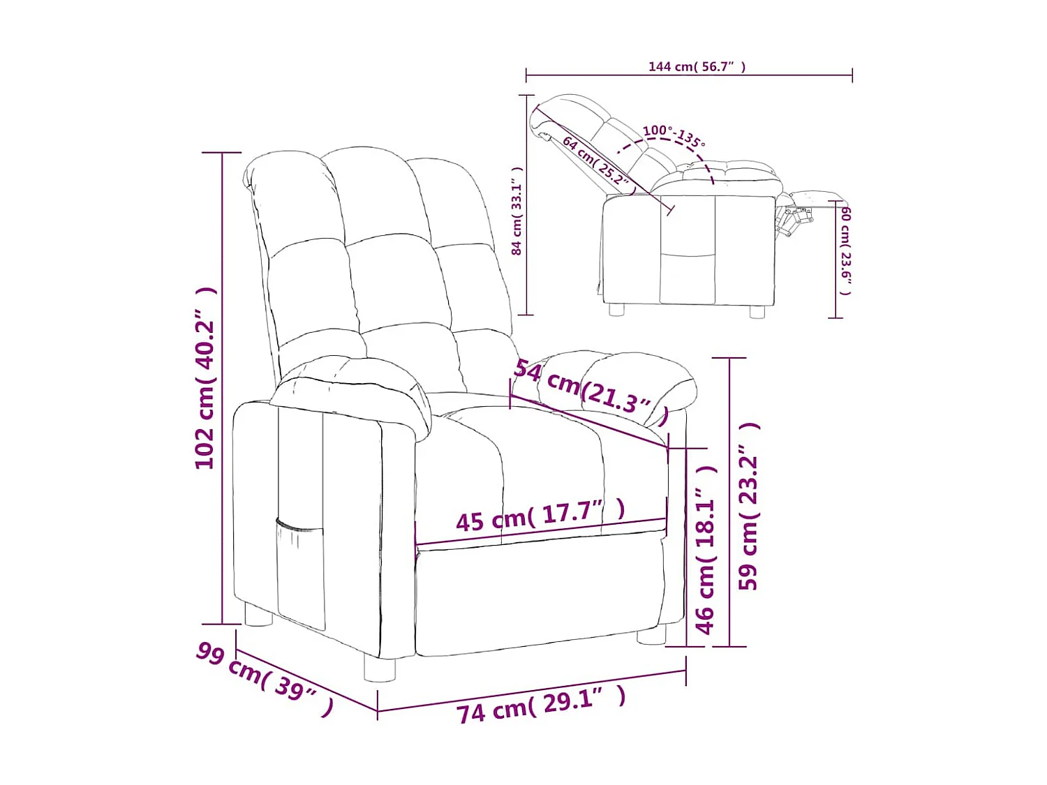 Fauteuil salon-Chaise d'appoint-Fauteuil inclinable 74x99x102 cm Taupe Tissu SHL3570