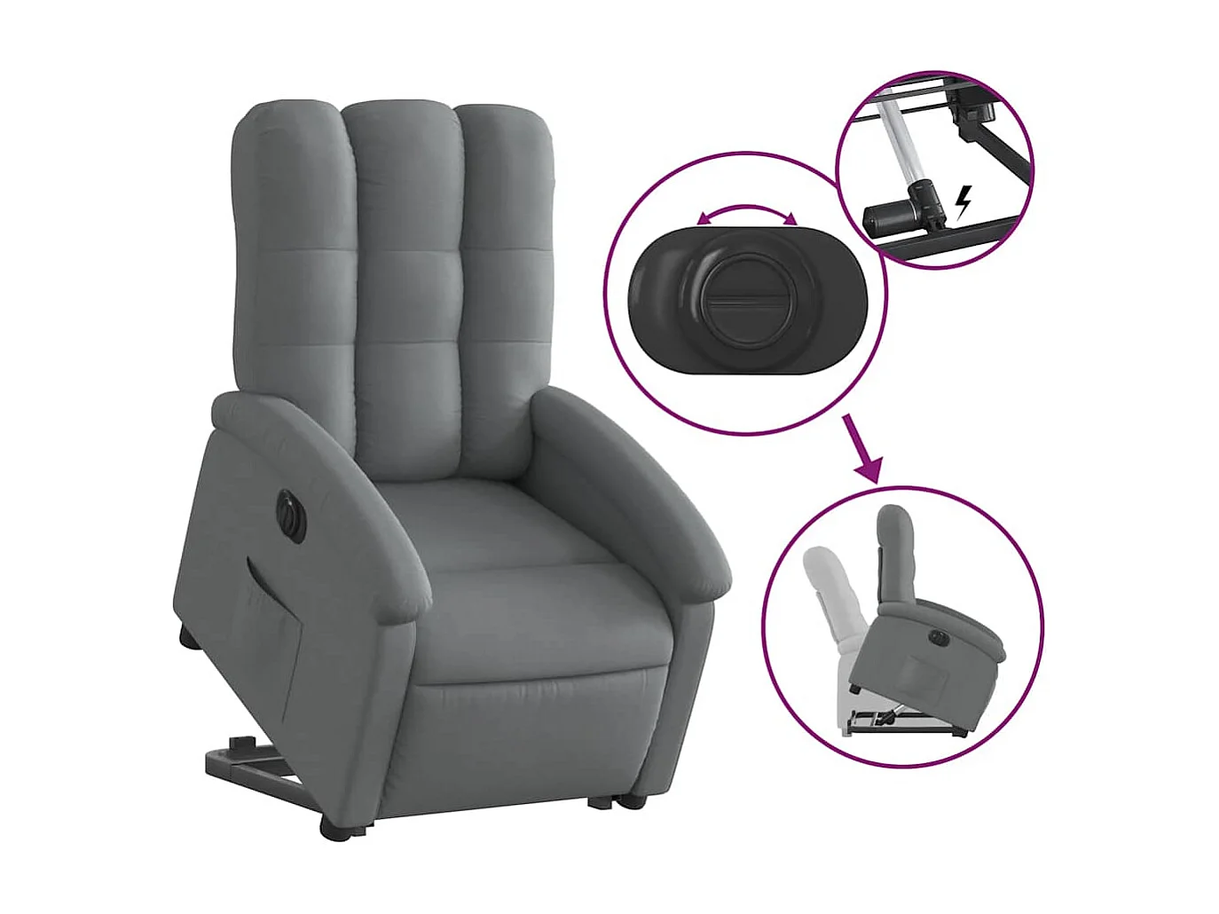 Relaxsessel mit Aufstehhilfe Elektrisch | Lounge Sessel indoor Dunkelgrau Stoff SHL63721