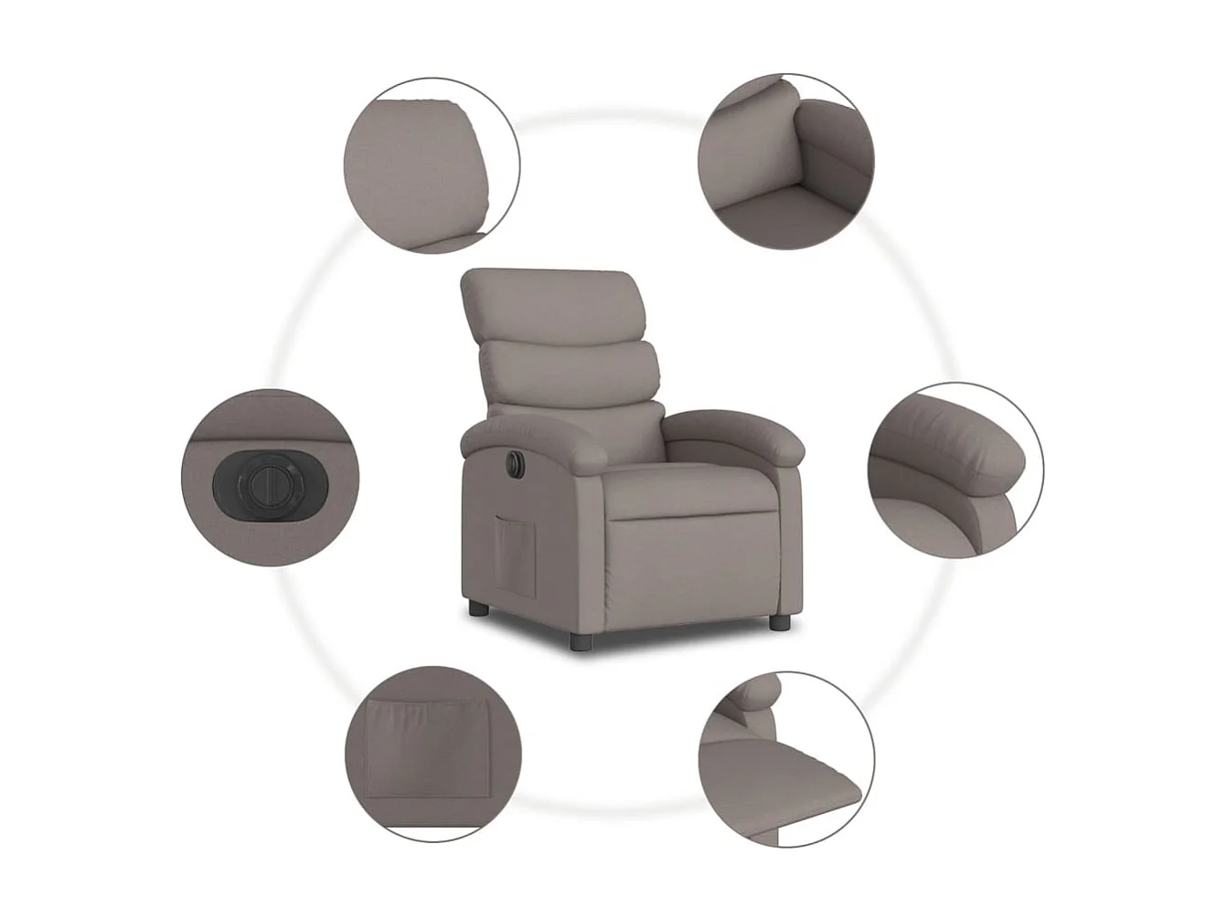 Relaxsessel Elektrisch | Lounge Sessel indoor Taupe Stoff SHL75559