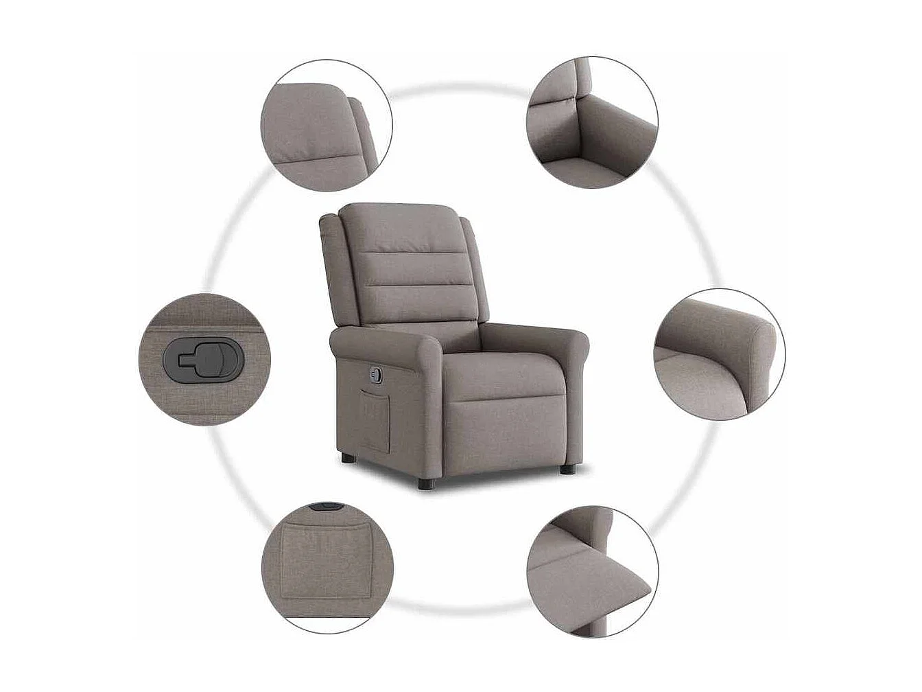 Sillón de relax | Silla | Sillón reclinable de tela gris taupe SHL7308