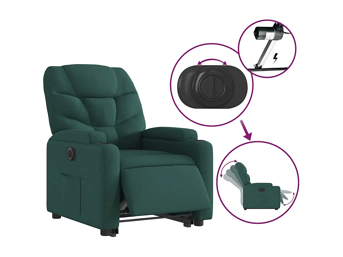 Silla de relax | Sillón eléctrico reclinable elevable de tela verde oscuro SHL9072