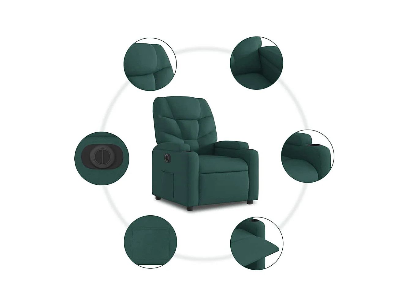 Silla de relax | Sillón eléctrico reclinable elevable de tela verde oscuro SHL9072