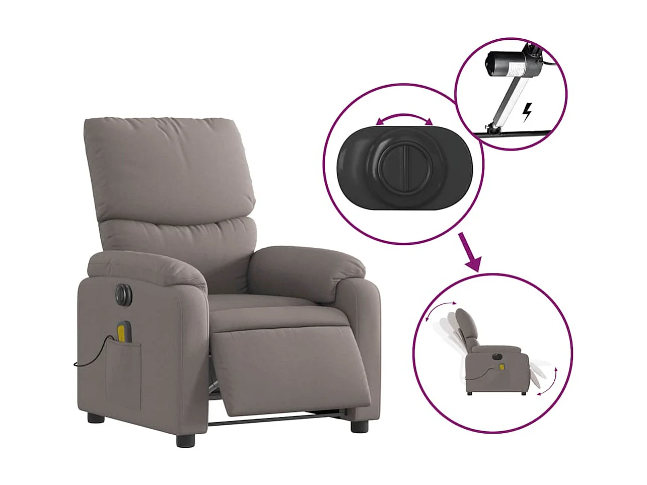 Sillón de relax | Sillón reclinable de masaje eléctrico tela gris taupe SHL5450