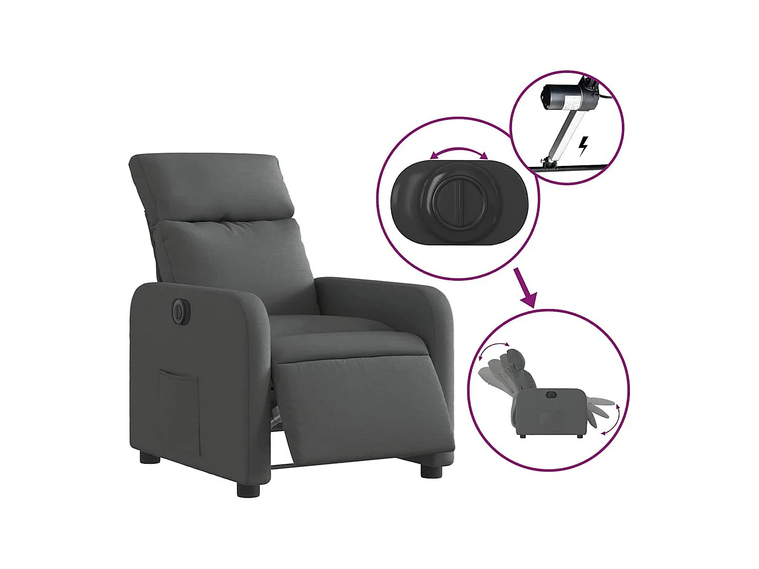 Fauteuil inclinable électrique-Chaise de relax-Fauteuil salon Gris foncé Tissu SHL2692