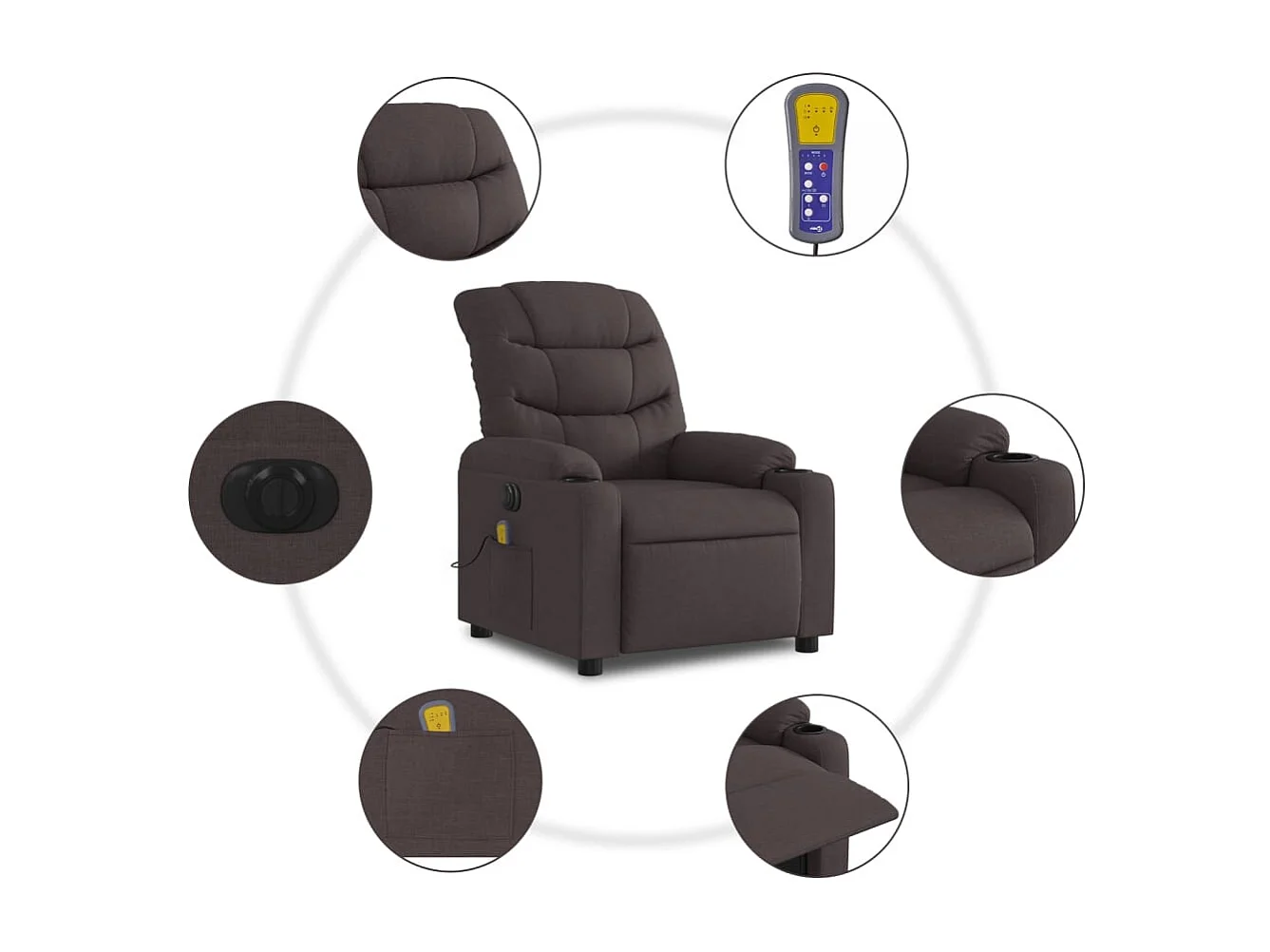 Massagesessel Elektrisch | Relaxsessel indoor Dunkelbraun Stoff SHL62501