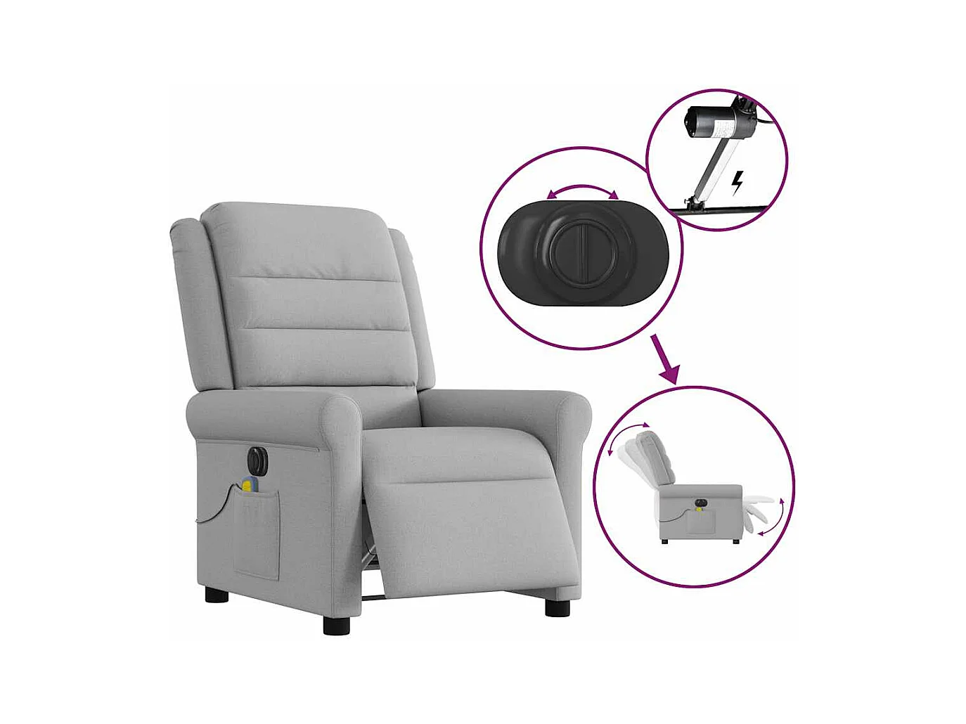 Fauteuil inclinable électrique-Fauteuil de massage de Salon gris nuage tissu SHL4067