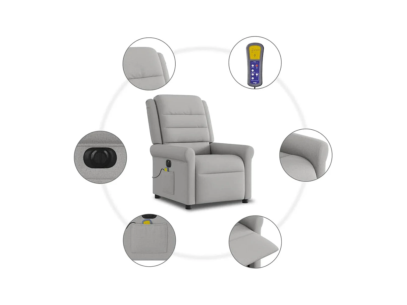 Fauteuil inclinable électrique-Fauteuil de massage de Salon gris nuage tissu SHL4067