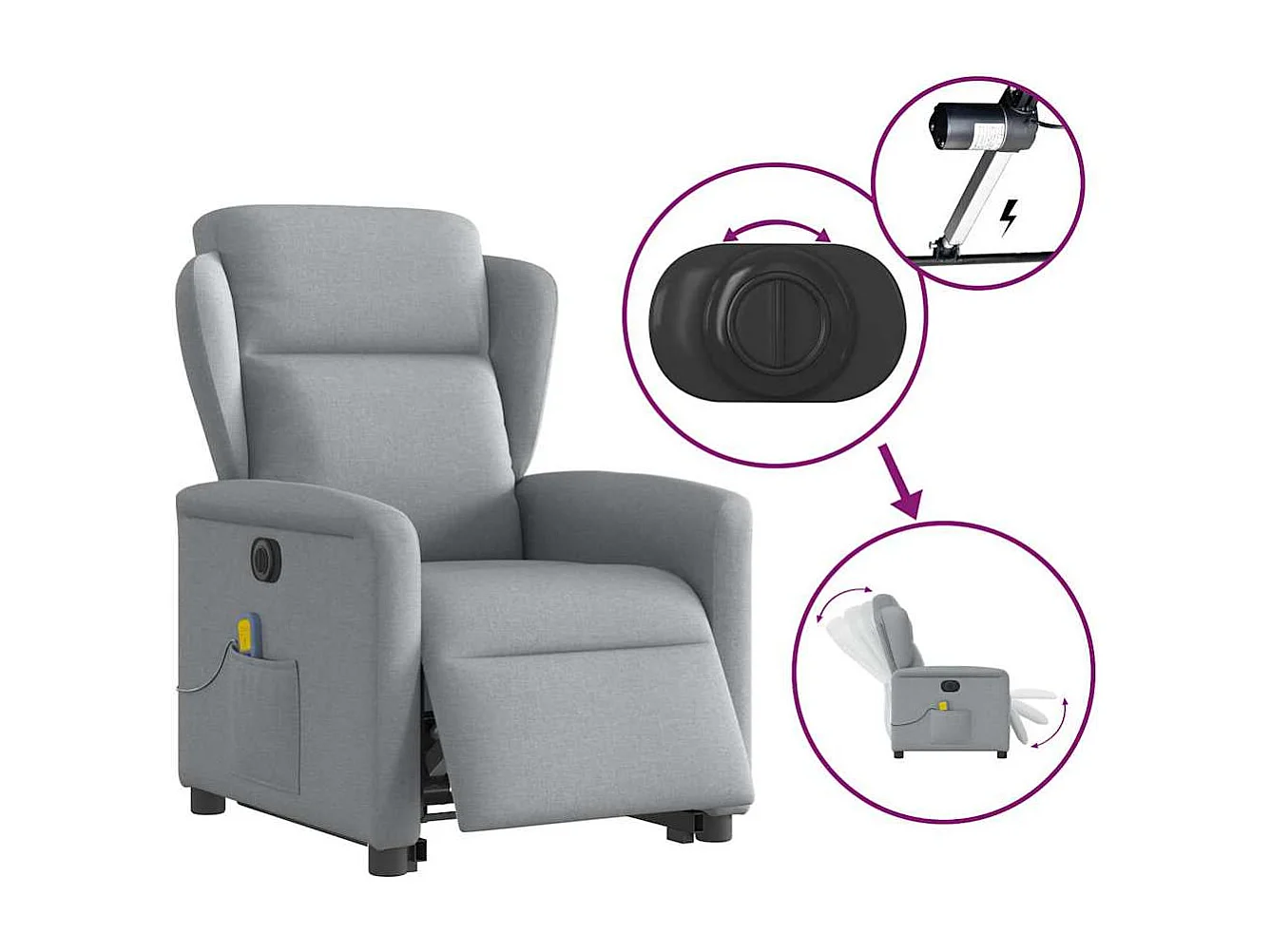 Sillón de salón | Silla | Sillón de masaje eléctrico reclinable elevable tela gris claro SHL3857